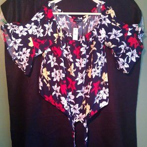 Lane Bryant Floral Tie-Front Blouse - Red, Yellow, White